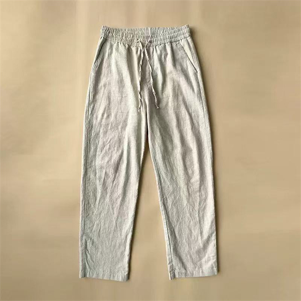 Cotton Linen Pants Men Casual LooseDrawstring Waist Summer Beach Pants