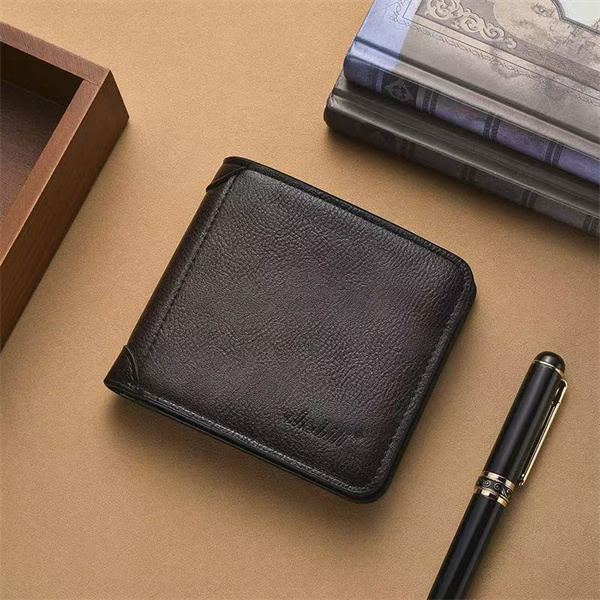 New men's wallet, ultra-thin short soft leather wallet with a retro distressed finish, multi-card slots, large capacity.