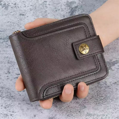 Vintage-style waxed leather buckle, large capacity coin purse, card holder, multi-card slot, top-grain genuine leather men's wallet