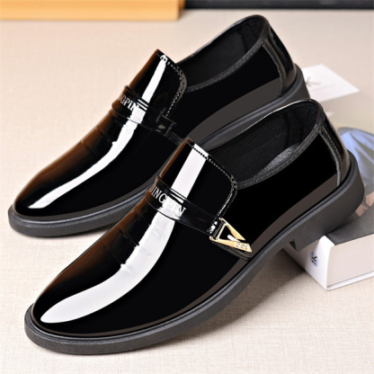 Men's patent leather trendy business formal Korean British style pointed toe slip-on shoes