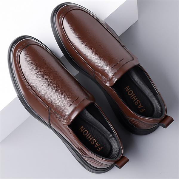 Men's genuine leather cowhide business casual men's shoes non-slip breathable middle-aged and elderly soft sole dad leather shoes one-step men's shoes