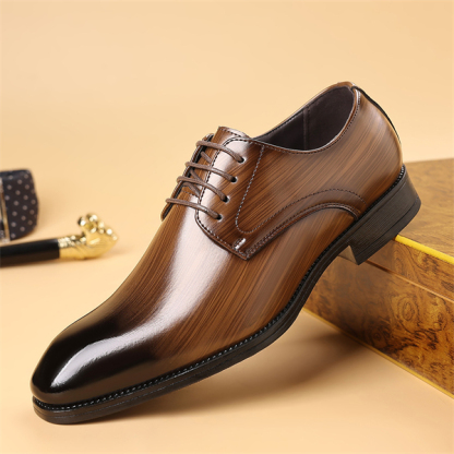 Fashionable square-headed leather shoes for imitation wood grain