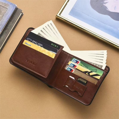 New men's wallet, ultra-thin short soft leather wallet with a retro distressed finish, multi-card slots, large capacity.
