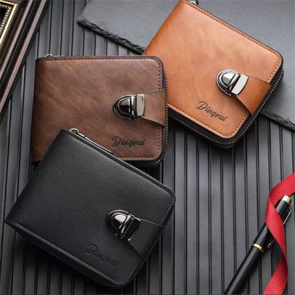 New men's short business zipper wallet with multiple card slots and large capacity.