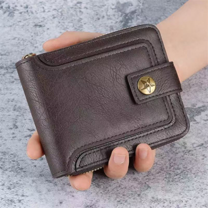 Vintage-style waxed leather buckle, large capacity coin purse, card holder, multi-card slot, top-grain genuine leather men's wallet