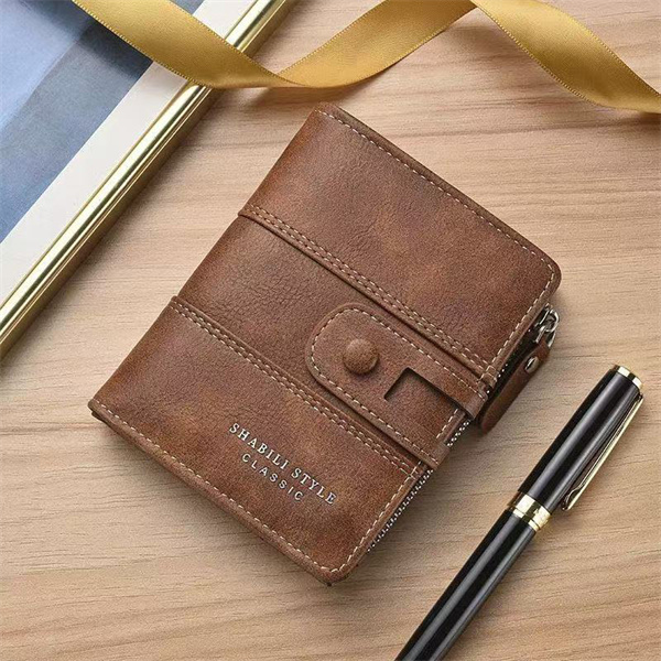 Hot-selling men's retro short anti-magnetic thin leather wallet, a luxurious three-in-one multi-functional card holder