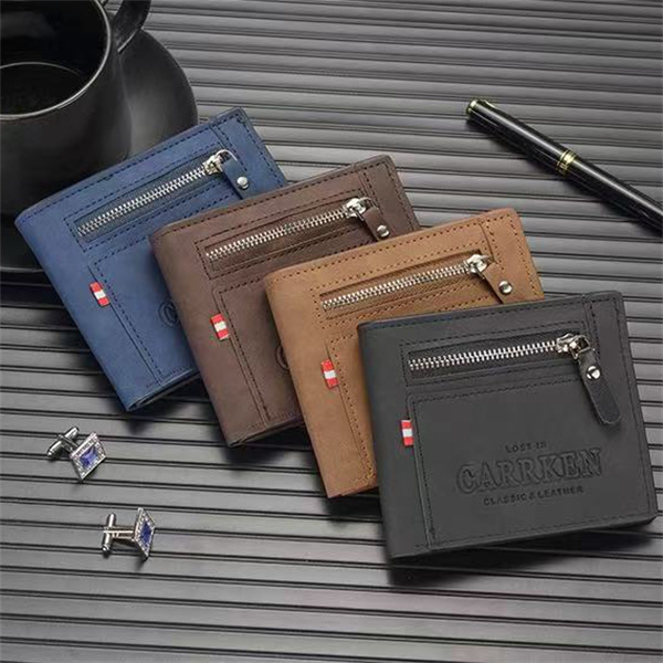 Retro Men's Wallet, Short, Multifunctional, Multi-Card Slots, Large Capacity Zippered Card Holder/Money Clip