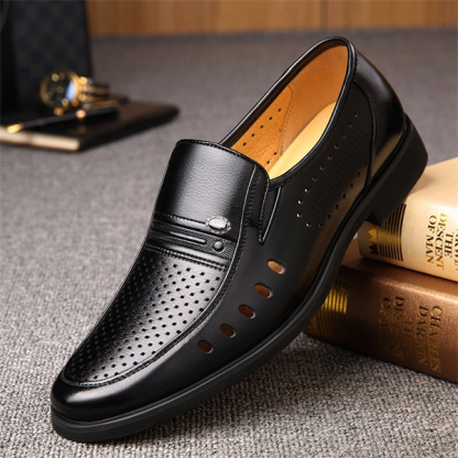 Pointed business formal leather shoes large size men's shoes summer hollow hole shoes casual dad shoes