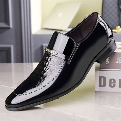 Men's crocodile pattern patent leather business shoes with pointed toe shiny leather shoes