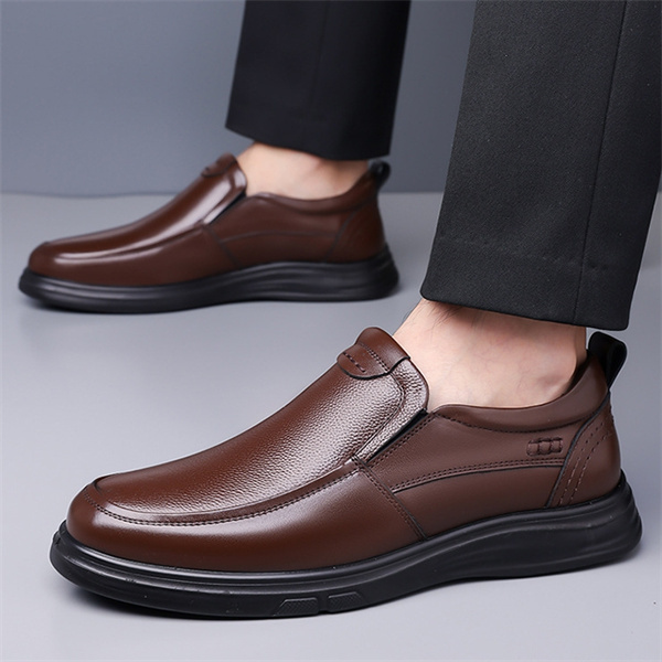 Men's genuine leather cowhide business casual men's shoes non-slip breathable middle-aged and elderly soft sole dad leather shoes one-step men's shoes