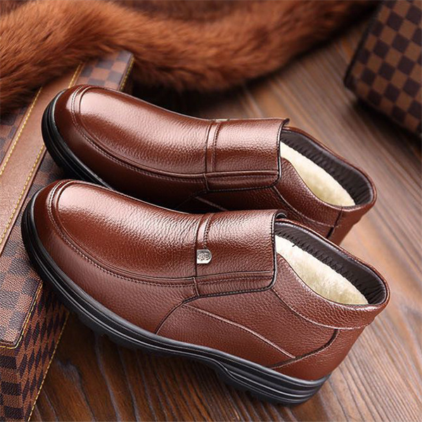 Men's leather waterproof fleece lined soft sole  shoes