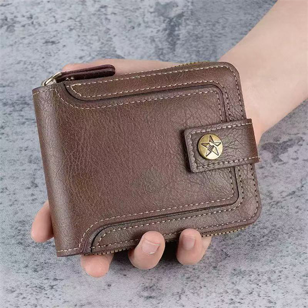 Vintage-style waxed leather buckle, large capacity coin purse, card holder, multi-card slot, top-grain genuine leather men's wallet