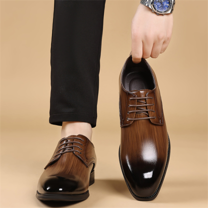 Fashionable square-headed leather shoes for imitation wood grain