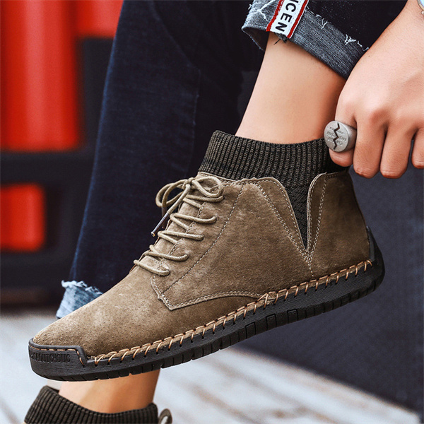 Fashionable men's high-top cotton casual handmade shoes