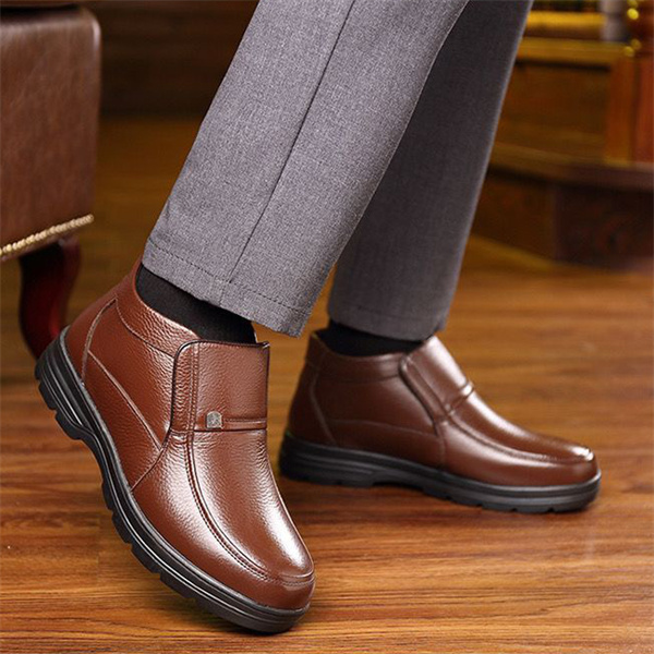 Men's leather waterproof fleece lined soft sole  shoes