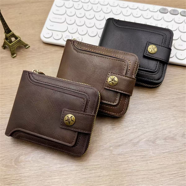 Vintage-style waxed leather buckle, large capacity coin purse, card holder, multi-card slot, top-grain genuine leather men's wallet