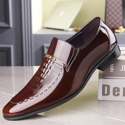 Men's crocodile pattern patent leather business shoes with pointed toe shiny leather shoes