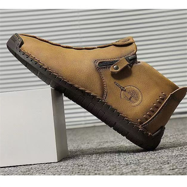 Men's Martin boots autumn and winter new large size zipper men's boots outdoor leisure hand-sewn work boots