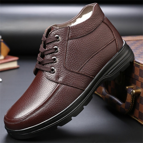 Middle-aged and elderly men's winter high-top cotton shoes extra large size casual leather shoes genuine leather plus velvet warm dad shoes