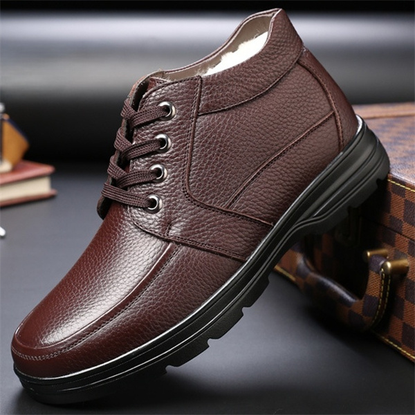 Middle-aged and elderly men's winter high-top cotton shoes extra large size casual leather shoes genuine leather plus velvet warm dad shoes