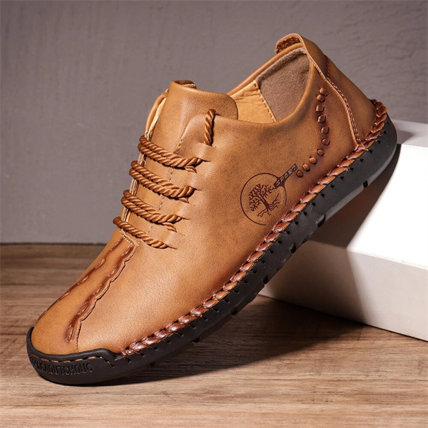 Spring new men's casual shoes fashion lace-up large size handmade leather shoes