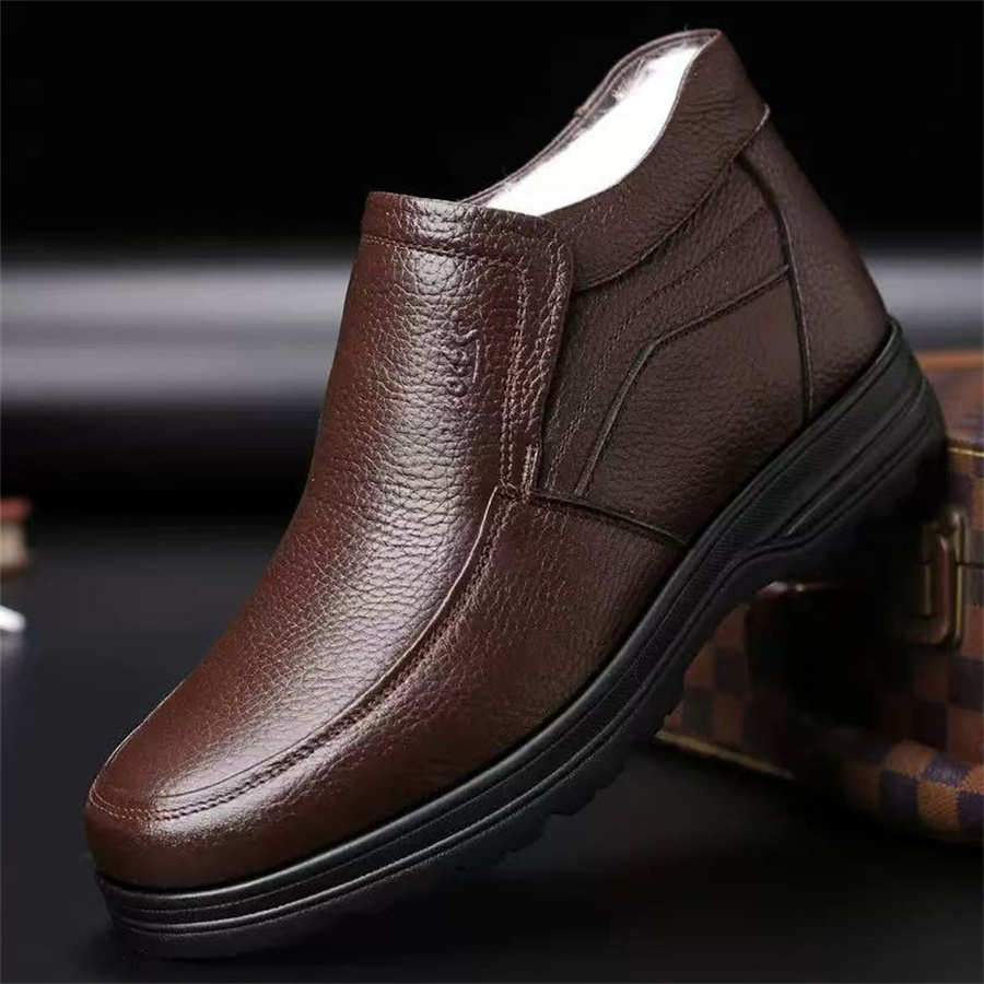 Men's top-grain cowhide waterproof fleece-lined ankle boots
