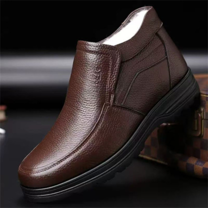 Men's top-grain cowhide waterproof fleece-lined ankle boots