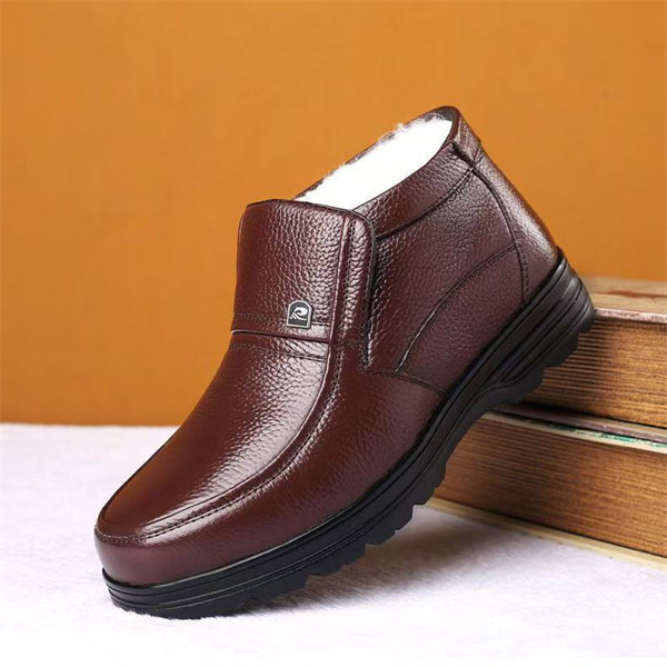 Men's top-grain cowhide waterproof fleece-lined ankle boots
