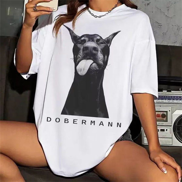 American-style trendy dog ​​print pure cotton short-sleeved shirt