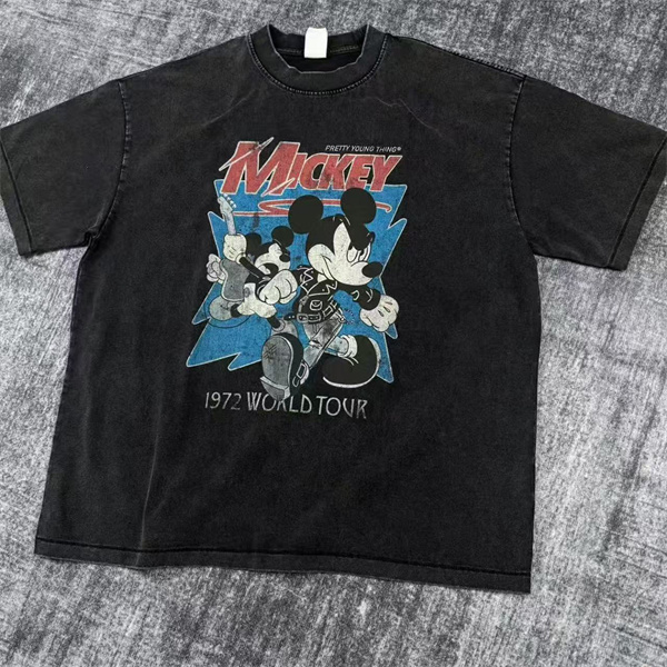 Mickey's Rock 1972 World Tour Distressed Washed Short-Sleeve T-Shirt