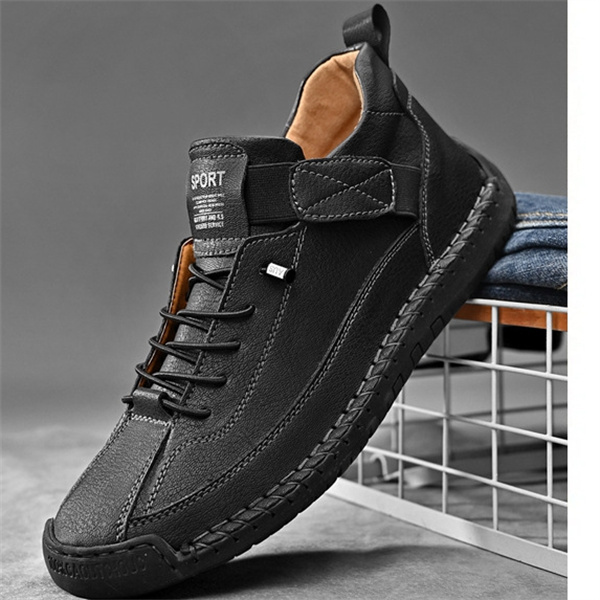 Men's fashion leather shoes outdoor workwear retro stitching mid-high top fashion casual men's leather shoes
