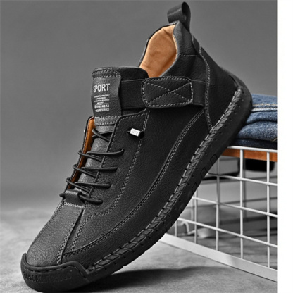 Men's fashion leather shoes outdoor workwear retro stitching mid-high top fashion casual men's leather shoes