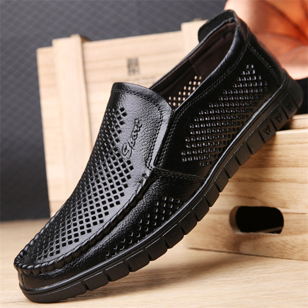 New summer men's sandals genuine leather soft bottom hollow casual lea
