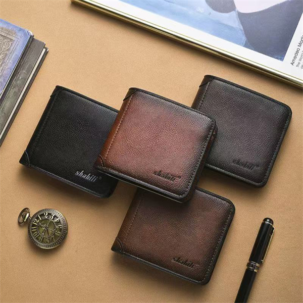 New men's wallet, ultra-thin short soft leather wallet with a retro distressed finish, multi-card slots, large capacity.