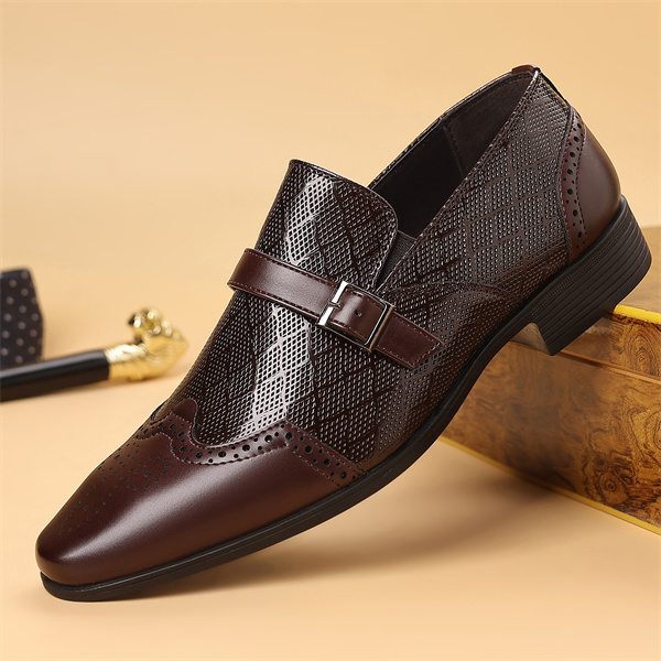 New men's business leather shoes buckle square toe slip-on leather shoes