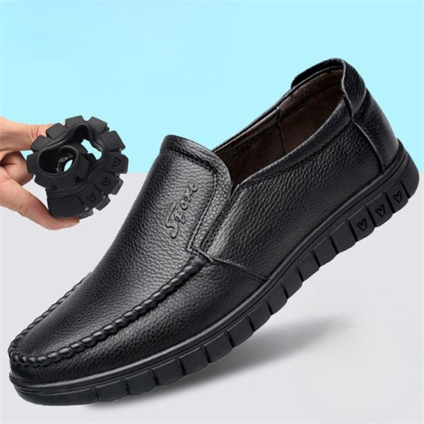 Cowhide business soft sole casual breathable round toe soft surface dad shoes