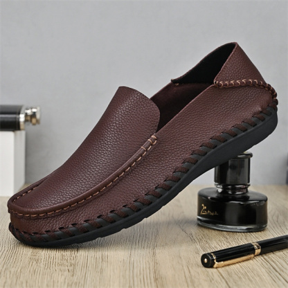 Summer breathable perforated casual leather shoes for men genuine leather single layer wide foot dad shoes