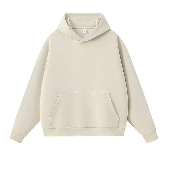 Liquid cotton solid color dropped shoulder loose pullover hooded sweatshirt