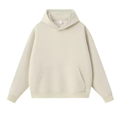 Liquid cotton solid color dropped shoulder loose pullover hooded sweatshirt