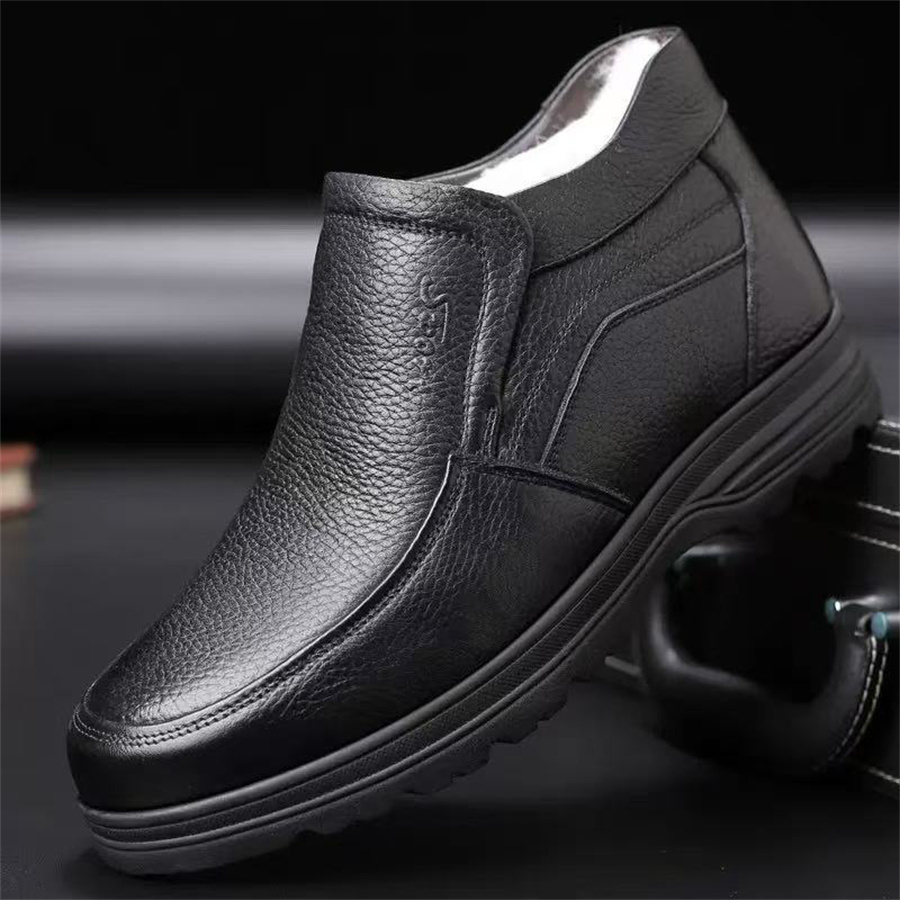 Men's top-grain cowhide waterproof fleece-lined ankle boots