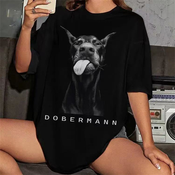 American-style trendy dog ​​print pure cotton short-sleeved shirt