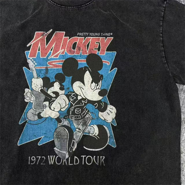 Mickey's Rock 1972 World Tour Distressed Washed Short-Sleeve T-Shirt