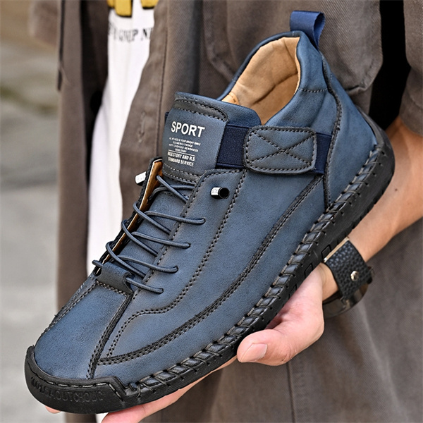 Men's fashion leather shoes outdoor workwear retro stitching mid-high 