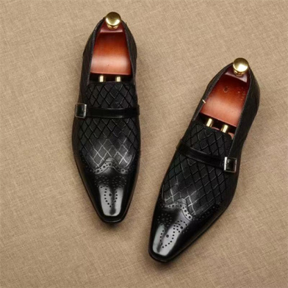 New men's business leather shoes buckle square toe slip-on leather shoes