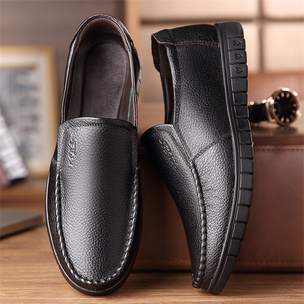 Cowhide business soft sole casual breathable round toe soft surface dad shoes