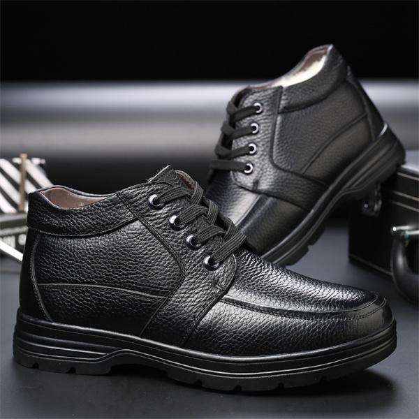 Middle-aged and elderly men's winter high-top cotton shoes extra large size casual leather shoes genuine leather plus velvet warm dad shoes