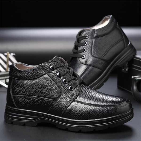 Middle-aged and elderly men's winter high-top cotton shoes extra large size casual leather shoes genuine leather plus velvet warm dad shoes
