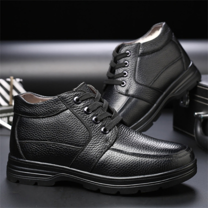 Middle-aged and elderly men's winter high-top cotton shoes extra large size casual leather shoes genuine leather plus velvet warm dad shoes