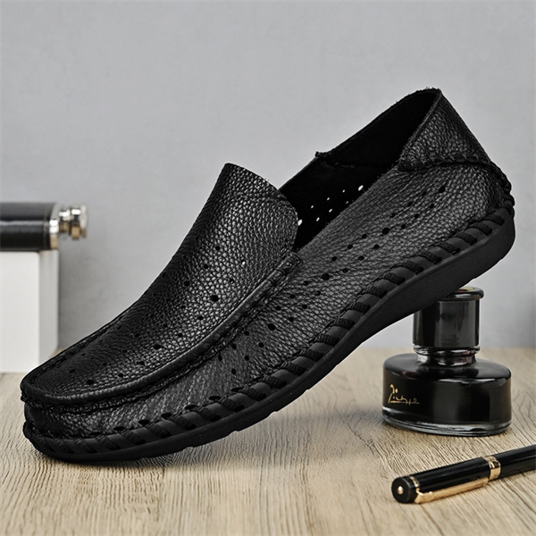 Summer breathable perforated casual leather shoes for men genuine leat