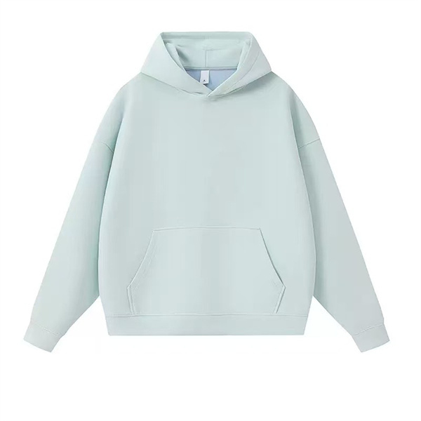 Liquid cotton solid color dropped shoulder loose pullover hooded sweatshirt